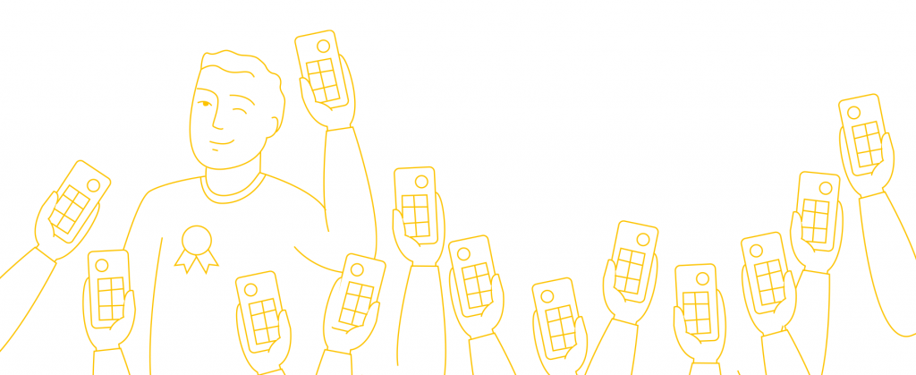 Un homme tenant un téléphone portable et faisant un clin d'oeil, laissant penser qu'il maitrise parfaitement les bonnes pratiques sur les réseaux sociaux